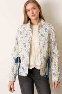 PRINTED PATTERN PADDED JACKET: CREAM MULTI / L