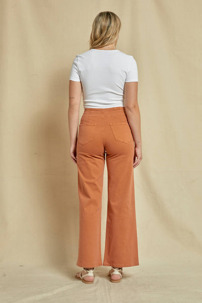 High Rise Wide Leg Colored Denim in Cinnamon - Lulu Bella Boutique