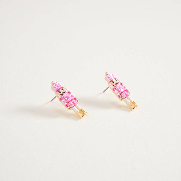 1 In Enamel Christmas Nutcracker Floral Print Post Earrings: Hot Pink / ONE