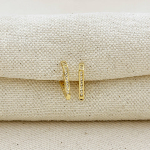 18k Gold Filled V Shape CZ Clicker Hoop Earrings - Lulu Bella Boutique