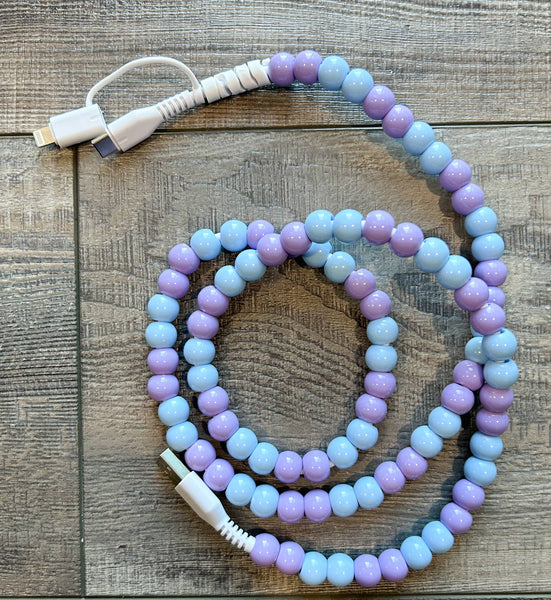 Beaded Phone Charger with Lightning & USB-C Cable: Rainbow