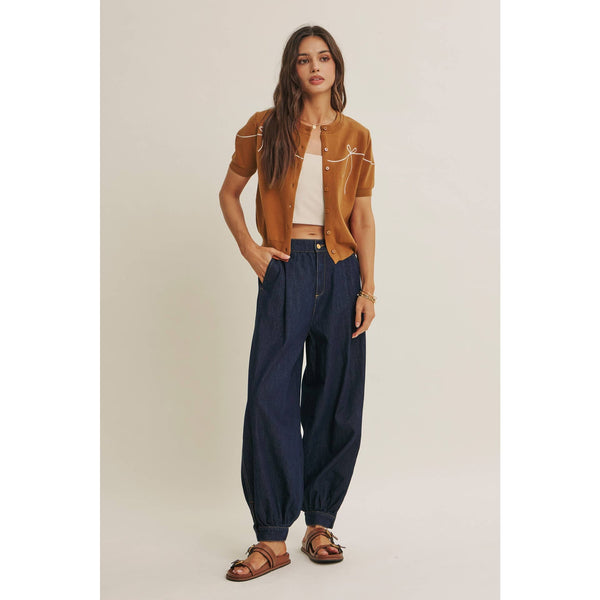 FRENCH MORNING BOW EMBROIDERED BUTTON-DOWN COTTON CARDIGAN: OFF WHITE / S - Lulu Bella Boutique
