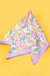 TROPICAL FLOWER PRINT SILKY FEEL BANDANA SCARF: Lavender