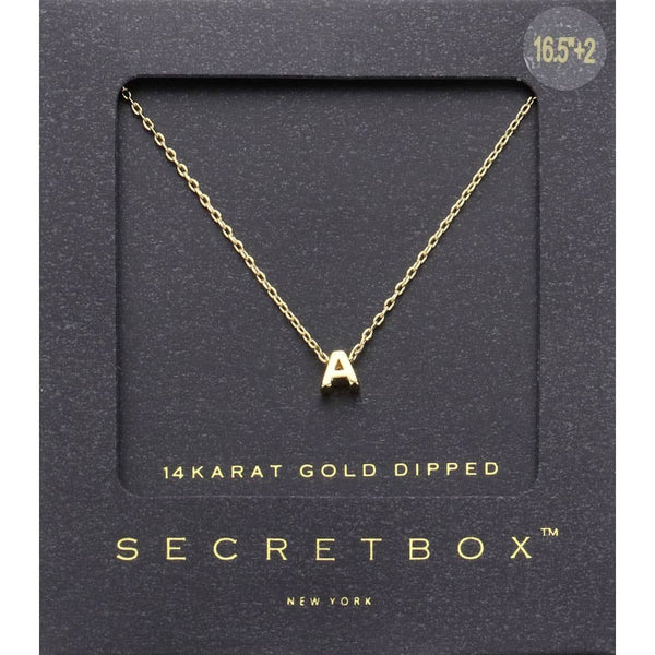 SECRET BOX_14K Gold Dipped Initial Monogram Pendant Necklace: ~A~