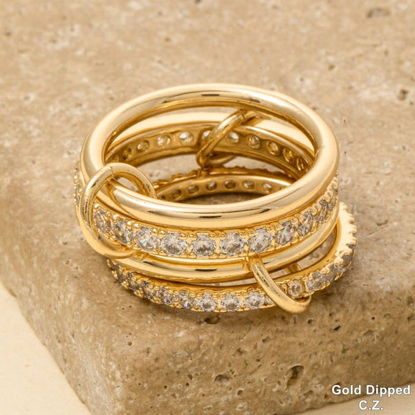 Gold Dipped Cz Pave Linked Band Rings
