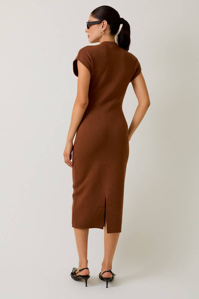 SHORT SLEEVE MOCK NECK MIDI SWEATER DRESS: COGNAC / S - Lulu Bella Boutique