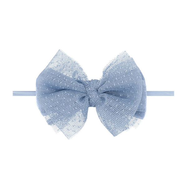 Baby Bling® Tulle FAB® Skinny nylon headband with tulle bow: Pleated Rose Quartz - Lulu Bella Boutique