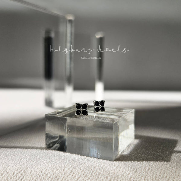 BLACK CZ SQUARE STUD EARRINGS - E-S4090: GOLD / ONE SIZE