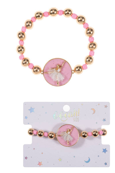 Round Shaped Ballerina Kids Stretch Bracelet: WHT / ONE
