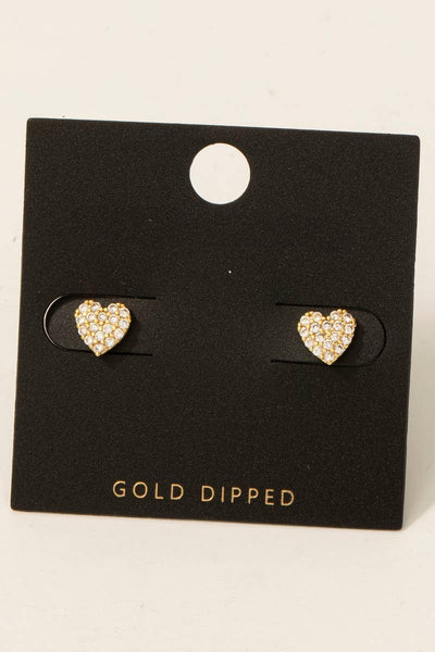 Gold Dipped Cz Pave Heart Stud Earrings: Gold - Lulu Bella Boutique