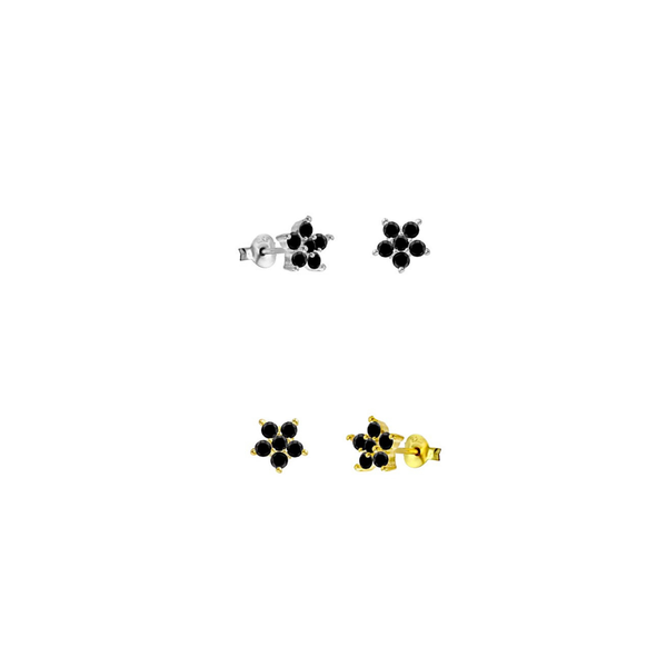 Black Diamond Flower Stud Earrings: 14k Gold