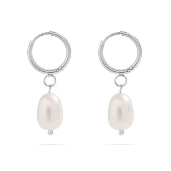 18K Gold PVD Freshwater Pearl Huggie Earrings: Gold