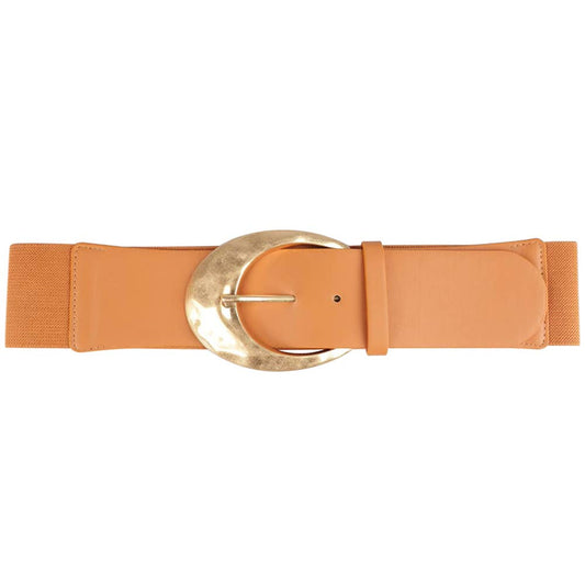 SMOOTH METAL BUCKLE ELASTIC BELT, JCB 1859: CAMEL - Lulu Bella Boutique