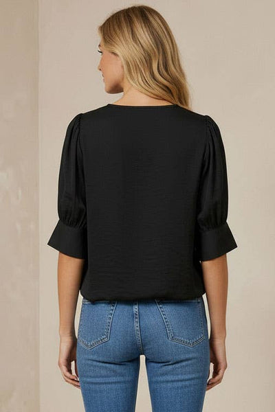 Half Sleeve Hi-lo Bubble Hem Blouse: Black / S - Lulu Bella Boutique