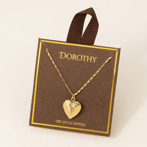 Gold Dipped Locket Heart Pendant Necklace: G - Lulu Bella Boutique