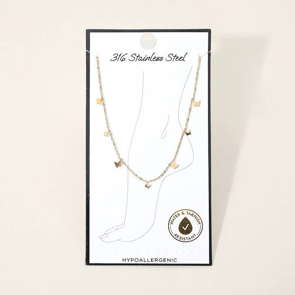 SECRET BOX_Stainless Steel Butterfly Charm Station Chain Anklet: Gold - Lulu Bella Boutique