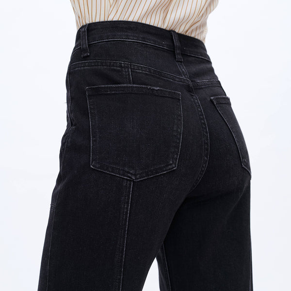 SUPER HIGH RISE WIDE LEG JEANS(FINISHED HEM,SLIT) BLACK