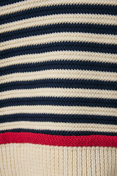 ROLL UP NECK LONG SLEEVE STRIPE SWEATER TOP: CREAM-NAVY STRIPE