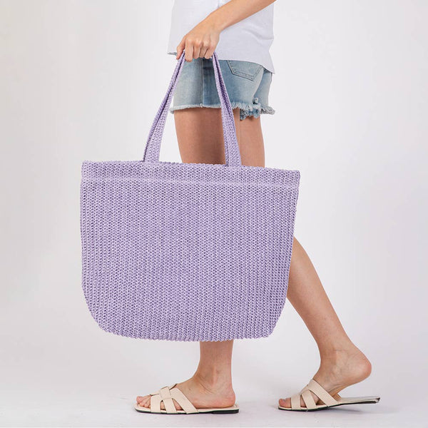 Solid Crochet Straw Tote Bag / Beach Bag
: Beige - Lulu Bella Boutique