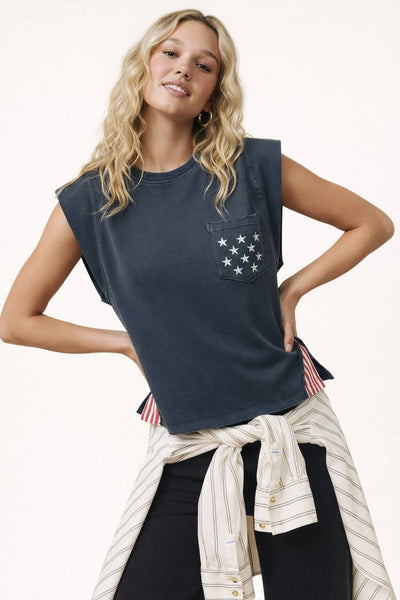 250th USA star pocket stripe side tank: NAVY / S - Lulu Bella Boutique