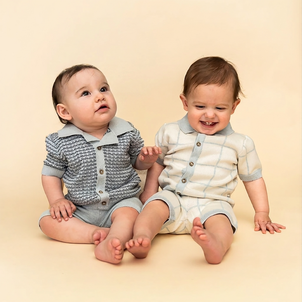 Miles Wave Textured Baby Shirt & Shorts Set (Organic Cotton): Blue Heather