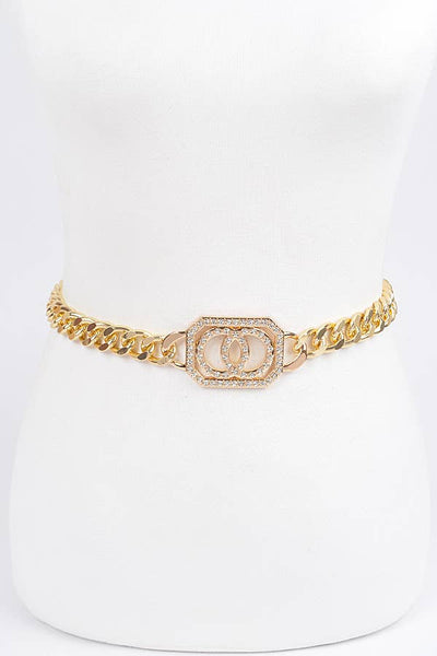 Rhinestone OO Twisted Chain Belt: GOLD