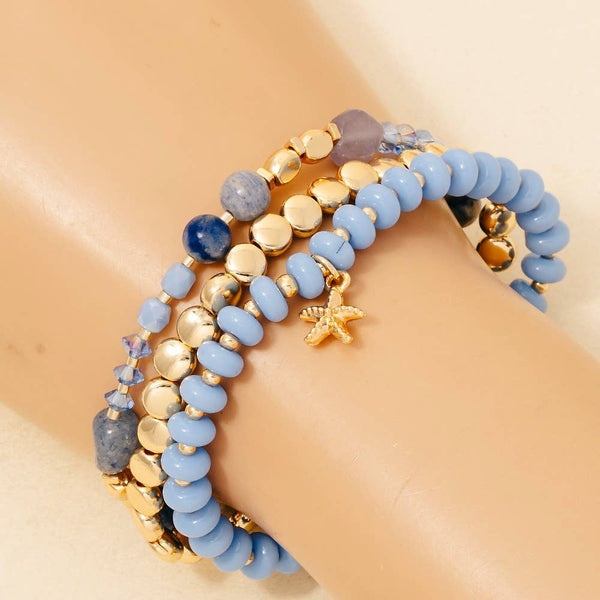 3Pc Pebble Stone Beaded Bracelet Set: GPK - Lulu Bella Boutique