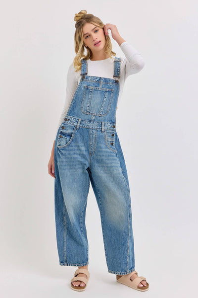 Mid Waisted Barrel Overall [WV89597BR-M1]: S - Lulu Bella Boutique