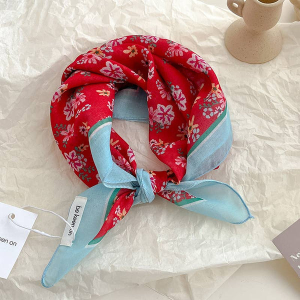 Red Passion Floral Bandana Square scarf - Lulu Bella Boutique