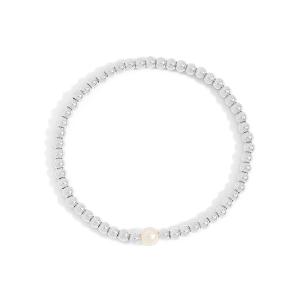18K Gold PVD Stainless Steel Stretch Bracelet with Pearl: Gold