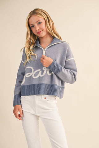 TWEEN KIDS GIRLS HALF ZIP SWEATER  (7-14): 7/8 - Lulu Bella Boutique