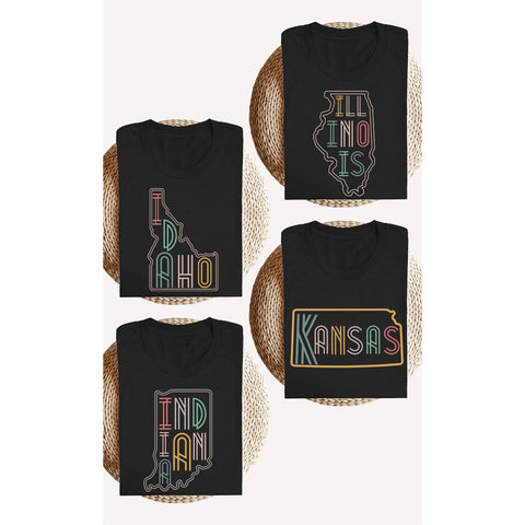 Idaho Neon State Shape Graphic Tees - Lulu Bella Boutique