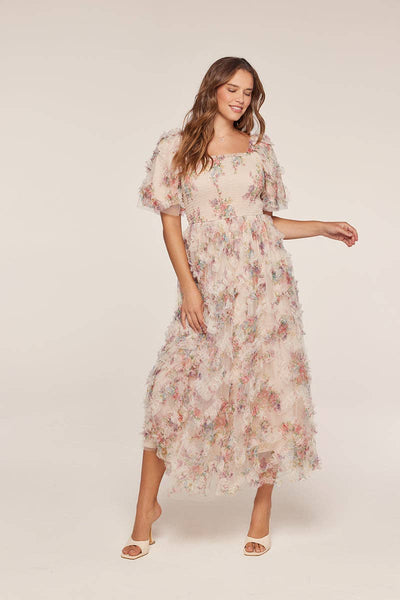 Ruffle Floral Maxi Dress: Peach / S - Lulu Bella Boutique