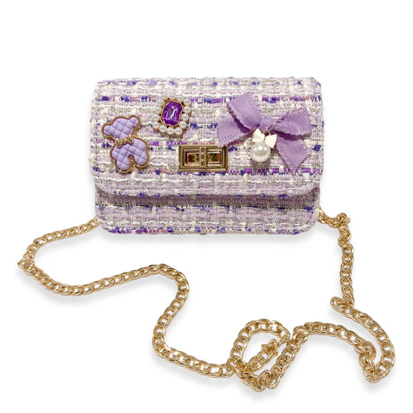 B1322 Teddy & Bow Tweed Purse (2 Colors): Purple