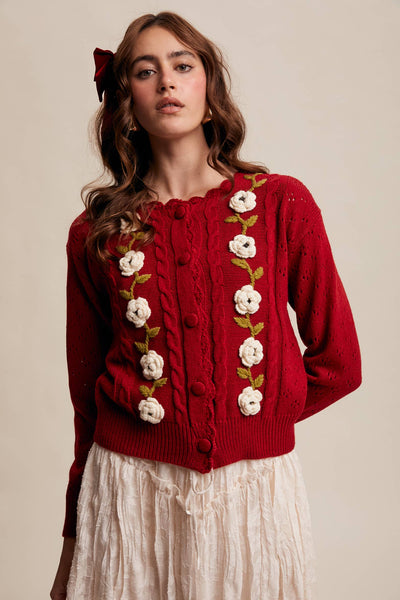 Handmade Crochet Flower Cardigan: Red