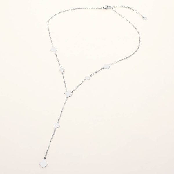 SECRET BOX_Stainless Steel Quatrefoil Charm Station Link Y Shaped Necklace: Gold - Lulu Bella Boutique