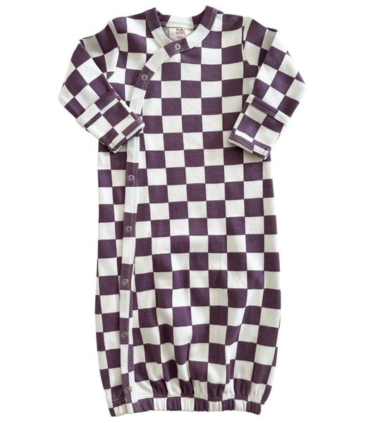 Berry Cheesecake Checkerboard / Organic Gown: ONE SIZE