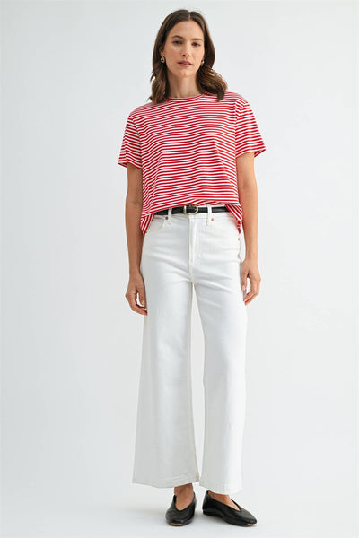 STRIPE SHORT SLEEVE TOP: Red