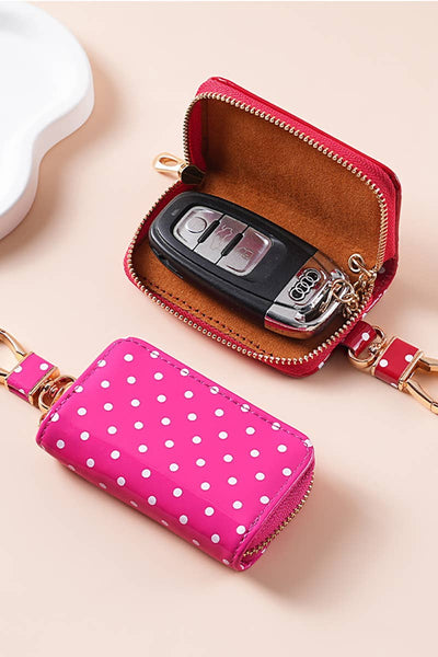 Polka Dot PVC Key Case Keychain: FUCHSIA