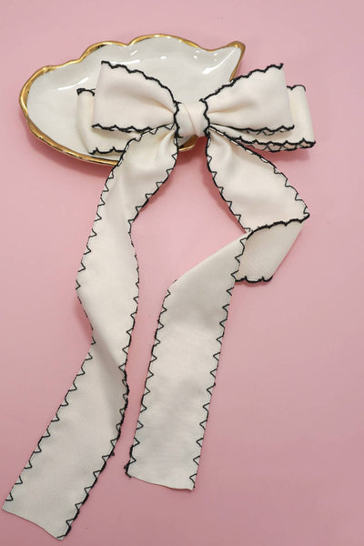 Zigzag Edge Hair Bow Ribbon Hair Clips | 40H763: Off White - Lulu Bella Boutique