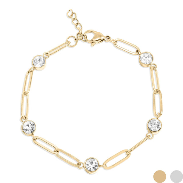 18K Gold PVD Station Stone Stone Paperclip Chain Bracelet: Gold - Lulu Bella Boutique