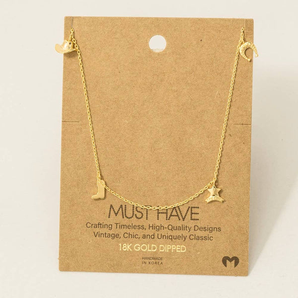 Gold Dipped Cowboy Theme Charms Chain Necklace: G - Lulu Bella Boutique
