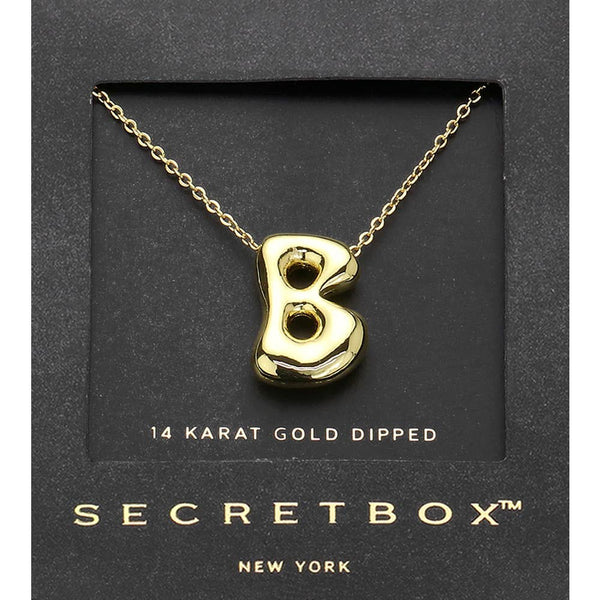 SECRET BOX_ 14K Gold Dipped Bubble Initial Pendant Necklace
: N