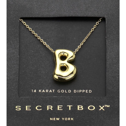 SECRET BOX_ 14K Gold Dipped Bubble Initial Pendant Necklace
: B