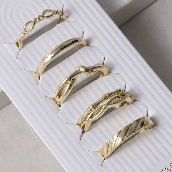 5 Piece Gold Textured Band Ring Stack Set