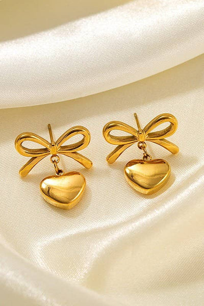 18K STAINLESS STEEL TARNISH FREE HEART EARRINGS | 40E339: Gold