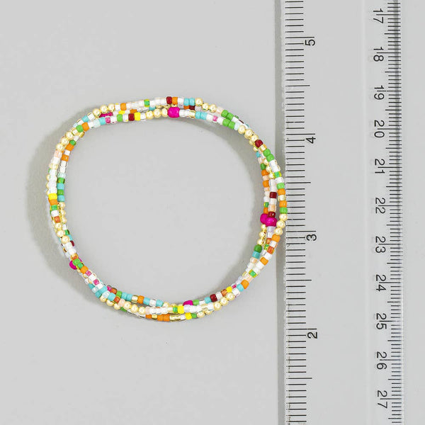 Multicolor Seed Bead And Gold Stretch Bracelet Set: MXG1