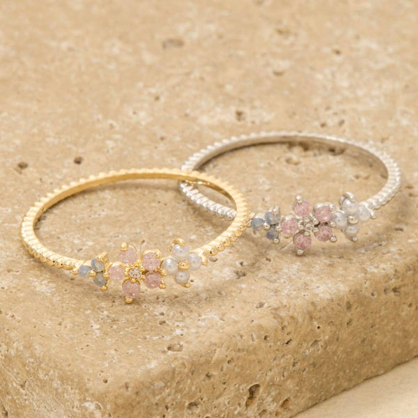 Delicate Gold Dipped Cz Floral Ring
