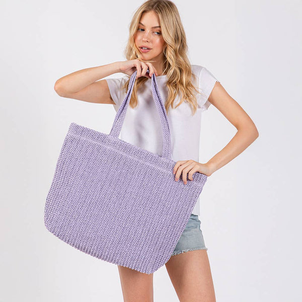 Solid Crochet Straw Tote Bag / Beach Bag
: Beige - Lulu Bella Boutique