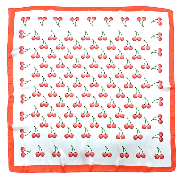 CHERRY PRINT SQUARE SCARF, WLQS 097: WHT - Lulu Bella Boutique